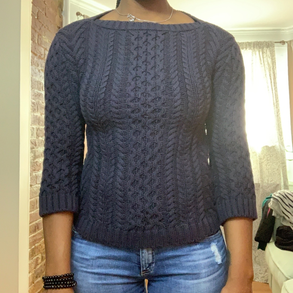 Landsend Canvas Navy Blue Cable Knit Sweater